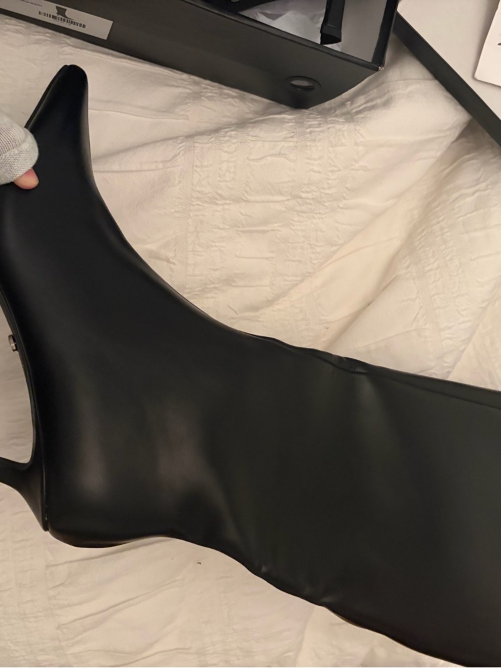 White Fox Boutique Black Pointed Toe Knee-High Heeled Boots - Picture 4 of 7